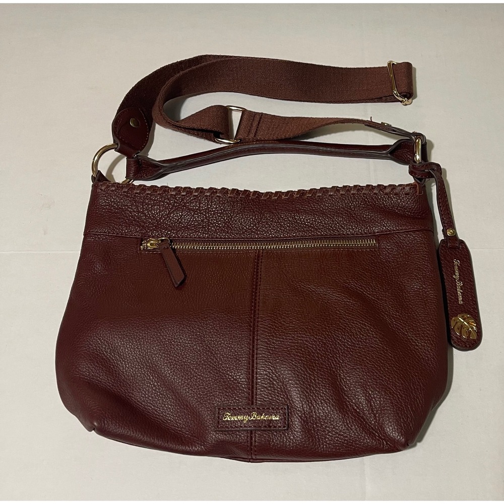 Tommy Bahama Crossbody Bag Womens Medium Burgundy Pebbled Leather Handbag